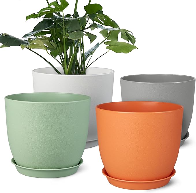 Ferlypote Plant Pots 8 Inch Set of 4, Flower Pots with Multi Mesh Drainage Holes, Planters for Indoor Outdoor Garden Plants and Flowers (Multicolor)