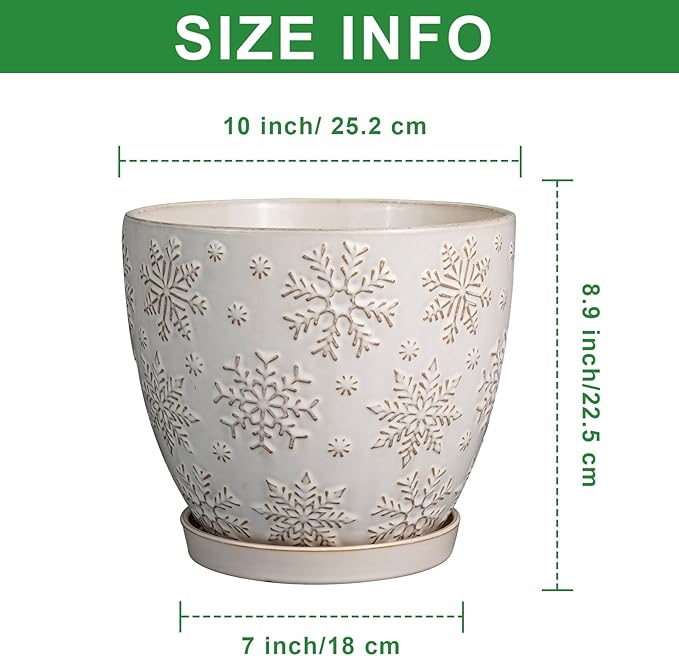 MPotTo 10 Inch Ceramic Planter Pot Large Plant Pot for Indoor Plants Outdoor Round Flower Pot with Drainage Hole and Saucer for Home Garden Decor White