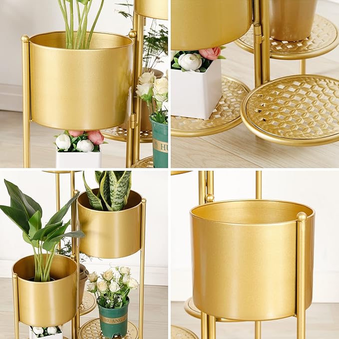 SSS Furniture Corner Plant Stand Indoor Metal, 6 Tier 6 Potted Outdoor Flower Pot Stands Holder Shelves for Living Room, Potted Storage Shelf Rack, Decorative Holder Rack for Multiple Plants (Golden)