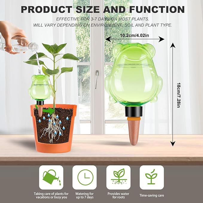 3Pcs Frog Plant Self Watering Globes for Indoor and Outdoor Plastic Water Bulbs Top Fill Plant Watering Globes Slow Release Terracotta Plant Watering Devices System for Plants, Green