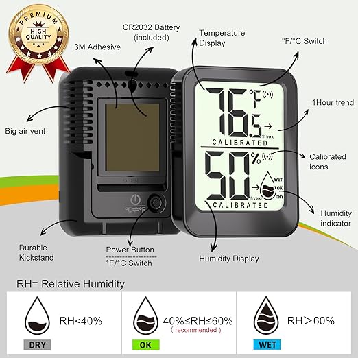 3 Pack Room Thermometer Indoor Hygrometer Digital Mini Humidity Meter Gauge with Temperature and Humidity Monitor Sensor for House, Pet, Plant, Incubator - Battery Included