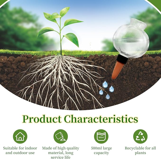 3 Pack Plant Self Watering Globes Top Fill for Indoor Plastic Water Bulbs Slow Release Terracotta 17.5 oz Self Watering Planter Insert Automatic Drip Irrigation Water Spikes Stakes Devices System