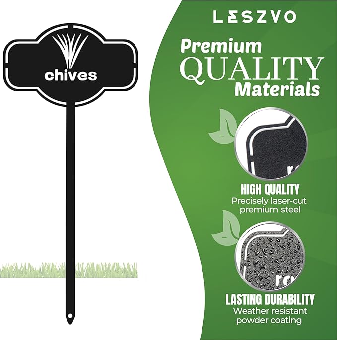 6 Piece Culinary Herbs Set Laser Cut Metal Garden Markers - Reusable Herb Sign, Sturdy and Weatherproof Steel Tags for Potted Plant, Garden and Greenhouse. Durable Label for Herbs & Spices
