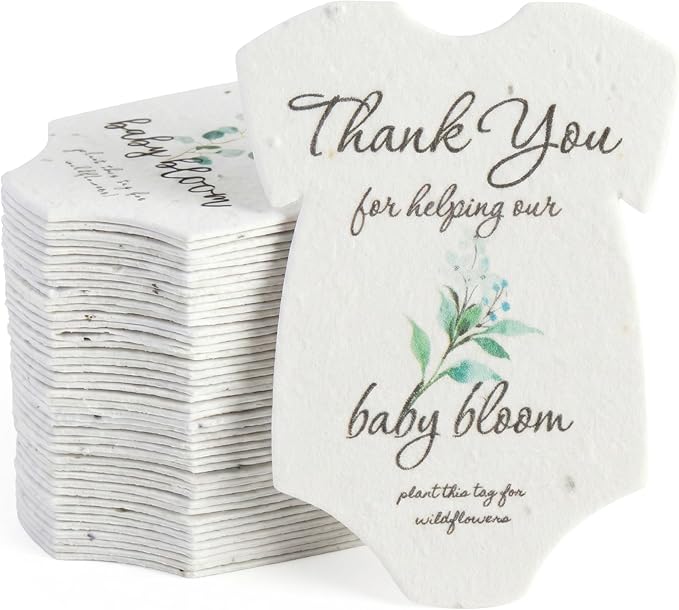 15pcs Green Onesie-Shaped Gift Tags with Wildflower Seeds - Writable Gift Wrap Tags for Baby Showers, Mother's Day Present, Party Favors, DIY Crafts, & Earth Day Decorations