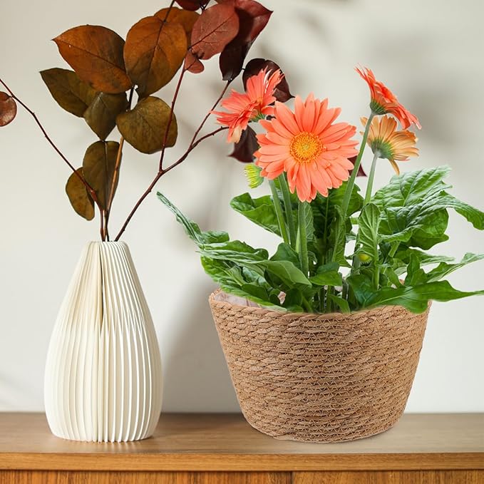 BESPORTBLE 2Pcs Hand Made Woven Flower Basket Durable Straw Decorative Planter Baskets for Home and Storage Classic Texture Design