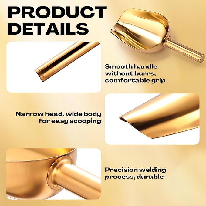 Roshtia 12 Pcs Gold Ice Scoops Stainless Steel Mini Scoop Candy Scoops for Kitchen Dispenser Buffet Jars, Scooping Coffee Bean, Sugar, Flour, Spice (8 oz)