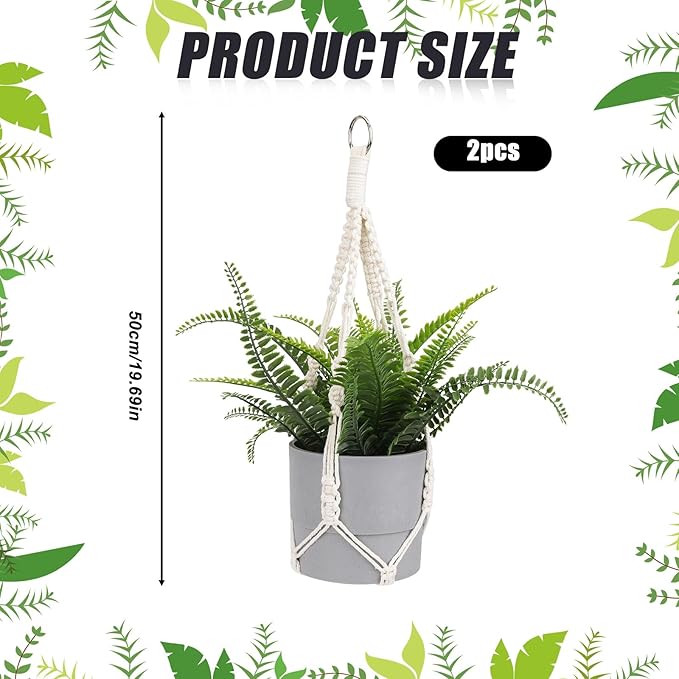 Larrel Macrame Plant Hanger, 2PCS Plant Hangers Indoor Hanging Planter Basket with 2 Hooks Wood Beads Decorative Flower Pot Holder for Indoor Outdoor Boho Home Decor