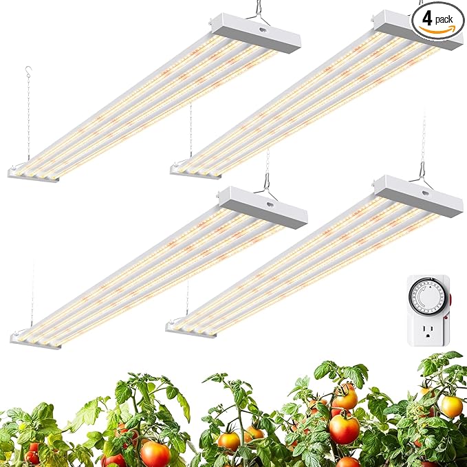 Barrina TX-L84 4FT Grow Lights for Indoor Plant, 336W (4 x 84W), 4 LED Panels Wider Coverage, Full Spectrum, High PPFD, Mechanical Timer, Linkable, Hanging Light for Indoor Vegetable, Seeding, 4 Packs