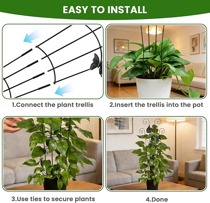30 Inch 2Pack Garden Trellis for Climbing Plants, Rustproof Sturdy Metal Plant Trellis, Decorative Trellis for Potted Plants, Climbing Vines, Flowers, Vegetables, Indoor Outdoor Plant Support, Black