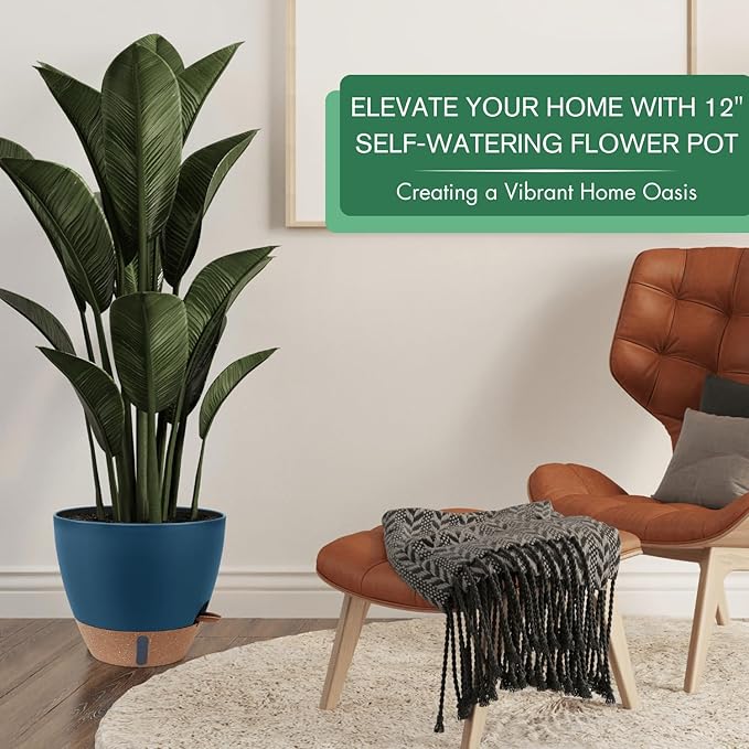 montresor 12/10/8 Inch Self Watering Pots for Indoor Plants Plastic Large Plant Pots for Outdoor Plants, Water Level Window & Spacious Reservoir Flower Pots Decorative Planter with Drainage and Tray