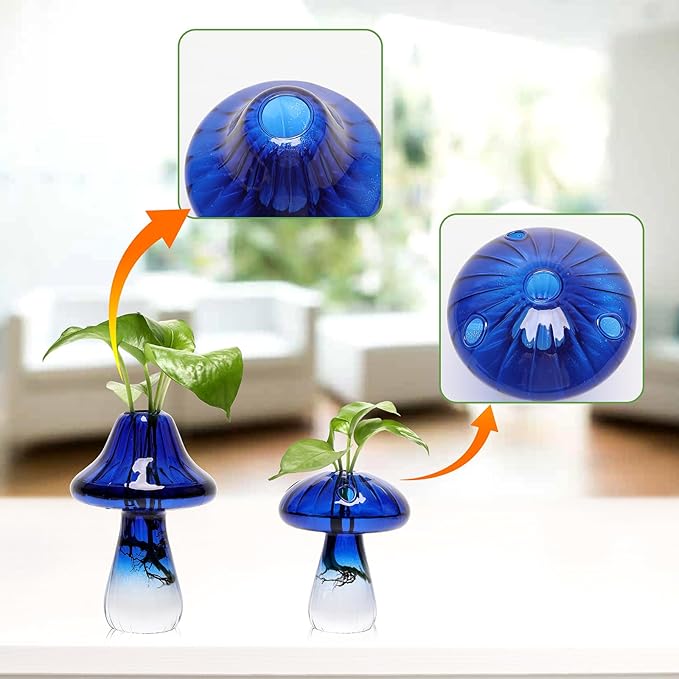 Mushroom Glass Vase Propagation Stations Flower Vases Home Decor Mushroom Planter Cute Vases Garden Decoration Set of 2