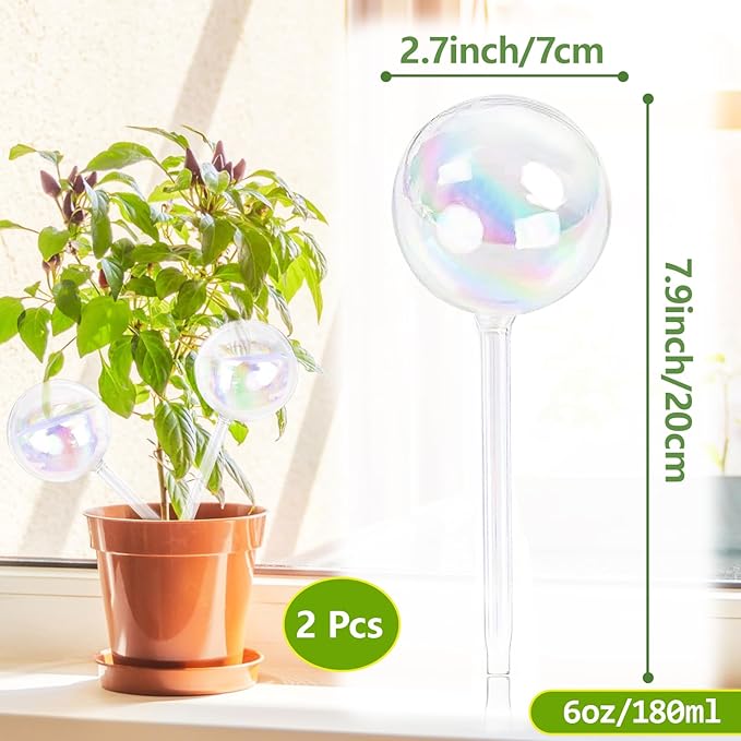 Pynqdfu 2 Pcs Plant Watering Globes,Colorful Rainbow Gradient Glass Watering Devices,Self Watering Planter Insert Plant Accessories for Indoor Outdoor,Home Garden,Flowerpot,Hanging Plants
