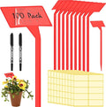 Marsui 202 Pcs Large Plant Labels Kit, Include 100 Outdoor Plastic Plant T Type Tags Waterproof Reusable Plant Markers Stakes, 100 PET Films and 2 Marker Pens for Herbs Pot (Red,11.8 Inch)