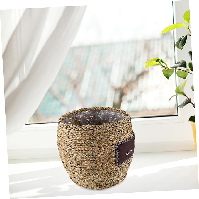 Luxshiny Handwoven Straw Wicker Basket Planter Flower Pot Decorative Storage Holder for Indoor Outdoor Garden Balcony, Medium Large Woven Rattan Plant Container
