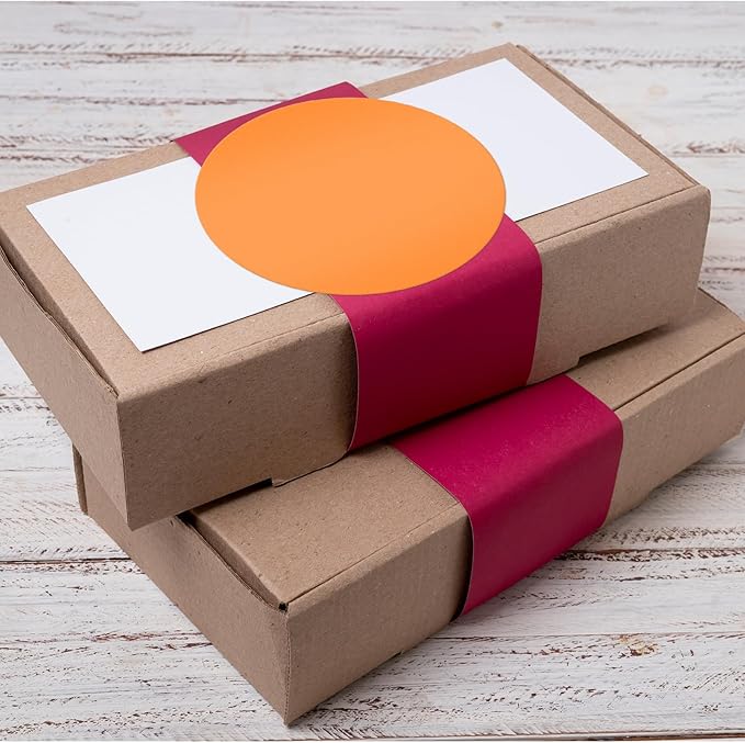 Orange Circle Thermal Labels Vinyl 3 Inch Self-Adhesive Round Stickers Roll Waterproof Printer Decals Name Tag for QR Code DIY Office Address 500 PCS