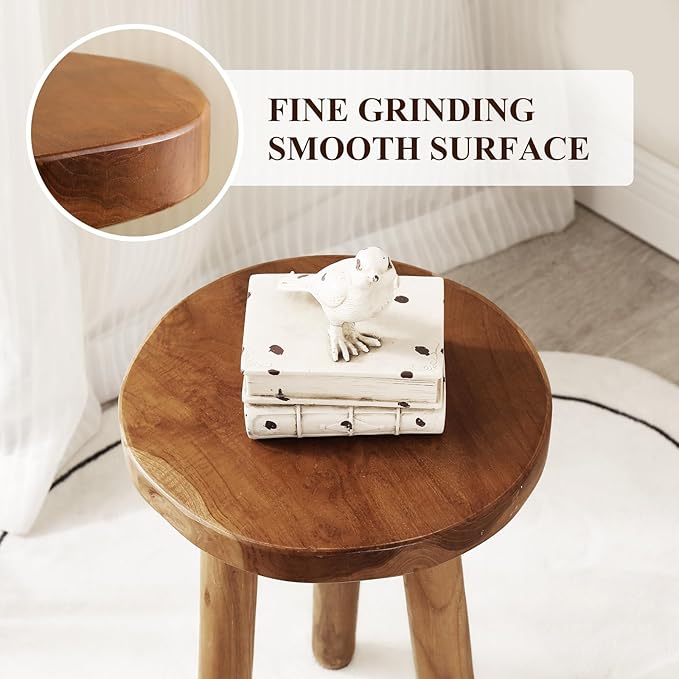 11.8" Round 18" Tall Wood Plant Stand | Teak Wood Accent Stool | Accent Table |Side Table