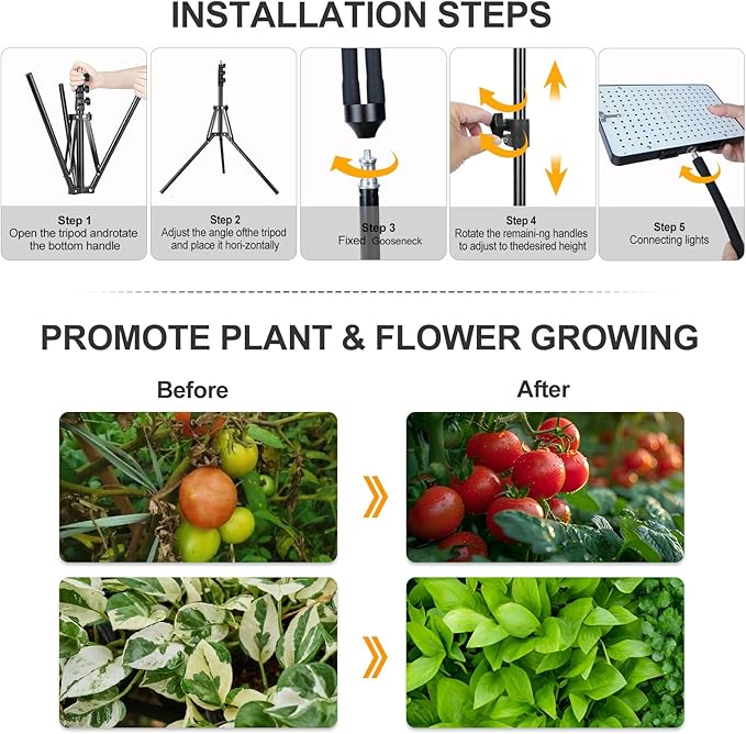 2Head Grow Light with Stand, 50 Watt Grow Lights for Indoor Plants, Natural Sunlight Full Spectrum Plant Growing Lamps for Tall Houseplants & Bonsai Tree, 4/8/12/16/20H 5-Mode Timer