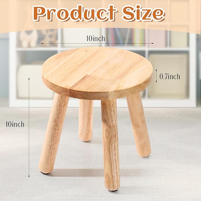 Wenqik 4 Pcs Wooden Step Stools 10 Inch Stool Matched Sensory Table Multi Purpose Solid Chair Round Small Chairs Four Legged Sitting Stool for Classroom Bedroom Playroom