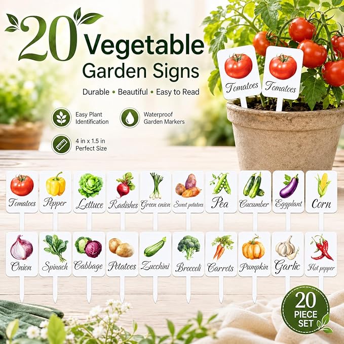 20Pcs Garden Signs for Vegetables 20 Styles Garden Markers for Vegetables Outdoor Garden Labels Markers Waterproof Reusable Plant Stakes Tags with Names for Vegetable Indoor Outdoor Decoration