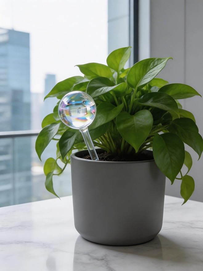 Plant Watering Globes, Thick Clear Iridescent Rainbow Glass Self Watering Globes, Automatic Plant Watering Bulbs for Indoor & Outdoor Potted Plants, Hanging Baskets, Home & Garden, 2-Pack
