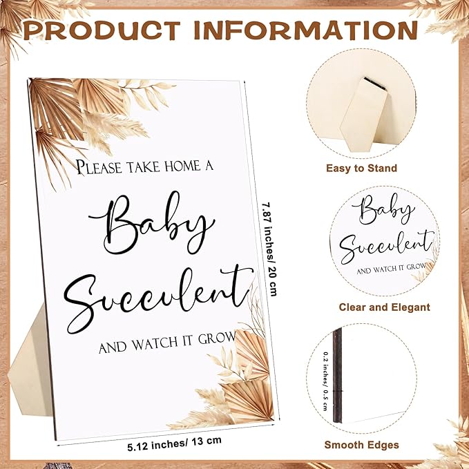 Geetery 101 Pcs Succulent Baby Shower Party Favors for Guests Include 1 Wooden Table Sign 50 Kraft Succulent Pots and 50 Tags for Baby Shower Party Gifts(Boho)