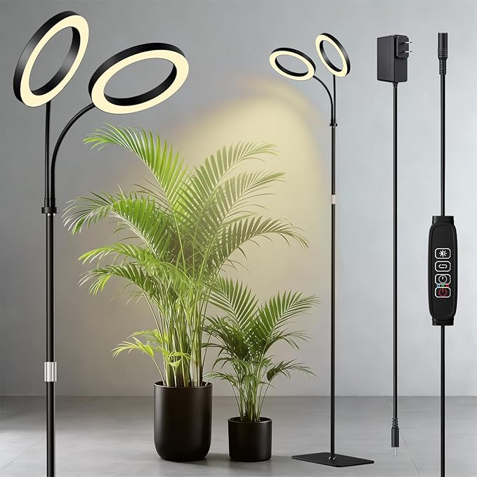 Dual Head Grow Light for Indoor Plants Full Spectrum Plant Light with 16.5"-68" for Growing Large Tall Plants Equipment with 3/9/12-hour Automatic Timers 3 Light Modes 10 Dimmable Levels