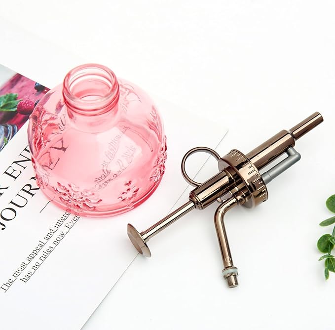 XXXFLOWER Glass Plant Mister Spray Bottle for Indoor Plant Spritzer Succulent Watering Bottle Tall Vintage Style with Bronze Plastic Top Pump