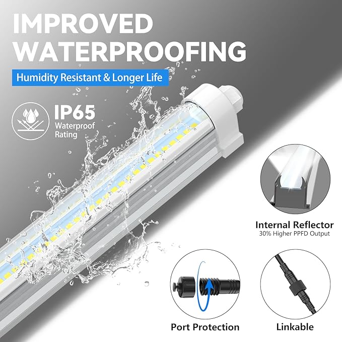 JESLED Waterproof Grow Lights for Indoor Plants, 2FT Sunlight Full Spectrum 5000K LED for Seed Starting, Seedling & Vegetables, 144W(6 X 24W,900W Equiv), Linkable Grow Light Strip with Switch, 6P