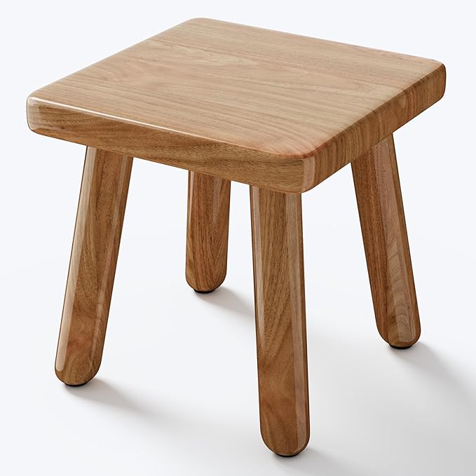 9 Inch Small Wooden Step Stool, multi-functional footstool, shoe changing stool, indoor plant stand, portable and sturdy, suitable for living room, kitchen, bedroom, bathroom (Natural wood color)