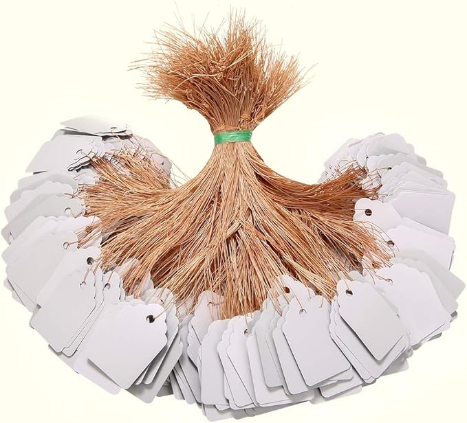 1000pcs Waterproof White Nursery Garden Price Tags with Strings Attached, Multi-funtion Plastic Plant Marking Tags Hang Blank Labeling Tags for Gardening Jewelry Clothing Product(1.8x1.2inches)