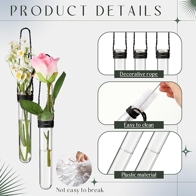 Baderke 12 Pack Plastic Hanging Propagation Tubes Propagation Station Vases Wall Hanging Plant Vase for Planters Hydroponic Office Garden Flowers Decor Lover Gift (Black)