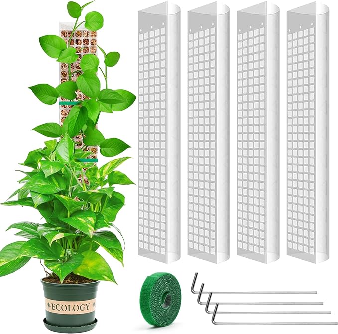 YSKS 4 Pcs 24-inch Plastic Moss Poles for Plants ，Moss Poles for Climbing Plants, Indoor Plant Support Work with Sphagnum muss