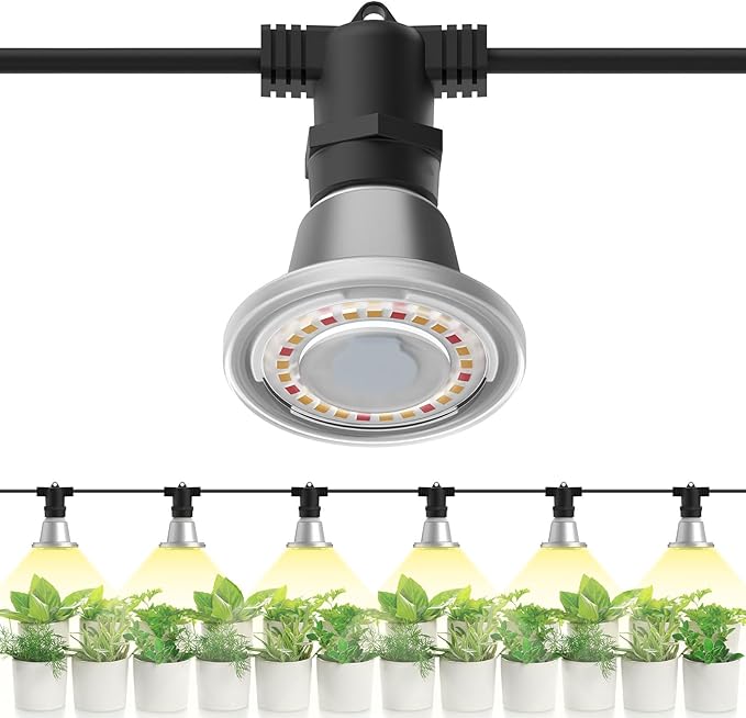 SANSI Hanging Grow Light String for Indoor Outdoor Plants, 6 LED Grow Light Bulbs 72W with Optical Lens for High PPFD, IP65 Waterproof Plant Grow Lamp for Greenhouse Garden (Upgraded)