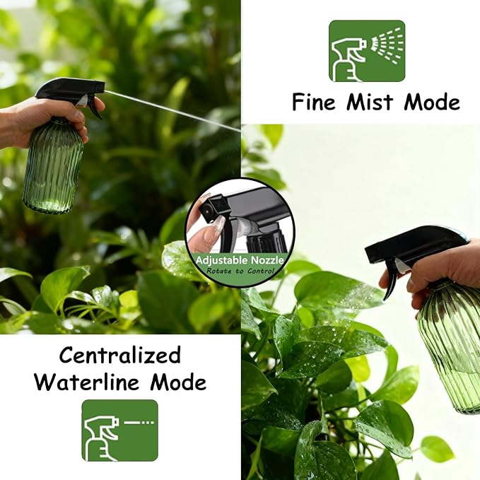 YYTSGG Glass Handheld Spray Bottle, 13.5oz Refillable Water Spray Bottle, Reusable Adjustable Nozzle Plant Mister Spray Bottles Indoor, Plant Mister for Hair, Cleaning, Gardening, Pets Care (Green)