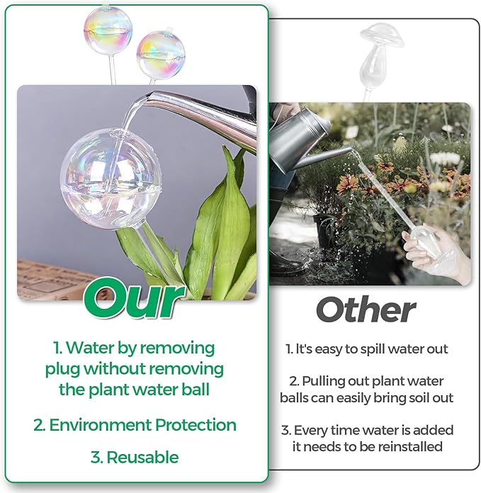 Plant Watering Globes Self Watering Planter - Indoor Outdoor Automatic Slow Release Watering Bulbs Iridescent Rainbow Glass Water Bulb for Houseplants 2 Pack