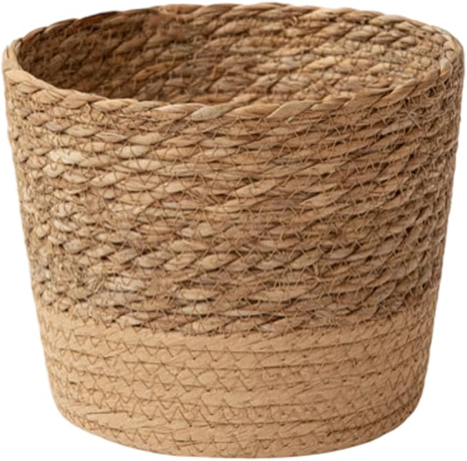 Woven Flower Pot Basket, Seagrass Storage Organizer Planter, Rustic Decorative Plant Containers Cover Laundry Bin for Porch Living Room Entryway (Khaki, 6.9Inch)