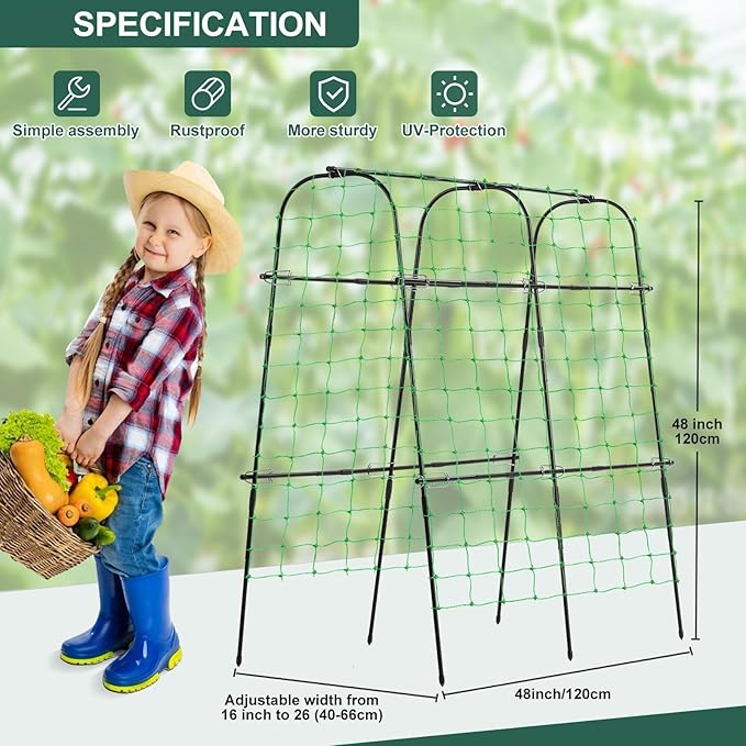 Follook Cucumber Trellis for Raised Bed, 4 feet Garden Trellis for Climbing Plants Outdoor, Plastic-Coated Metal Arch Plant Support for Flower Vines Vegetables Peas Beans Cucumber Trellis, Black