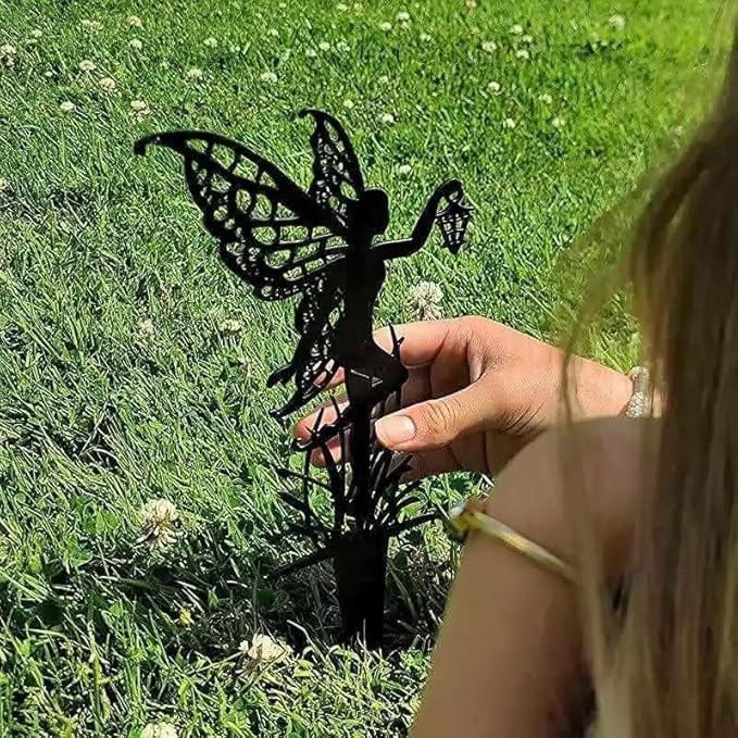 3pc Metal Garden Stake,Garden Fairy Metal Outdoor Decor for Your Patio and Lawn,Insert Silhouette Plaque Statue