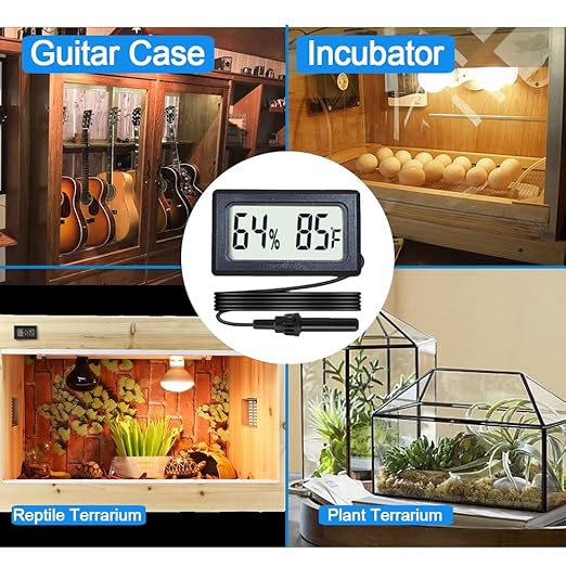 2-Pack Mini Digital Hygrometer Thermometer Gauge with Probe LCD Display Temperature Fahrenheit Humidity Meter for Incubator Reptile Plant Terrarium Sealed Containers Guitar Case