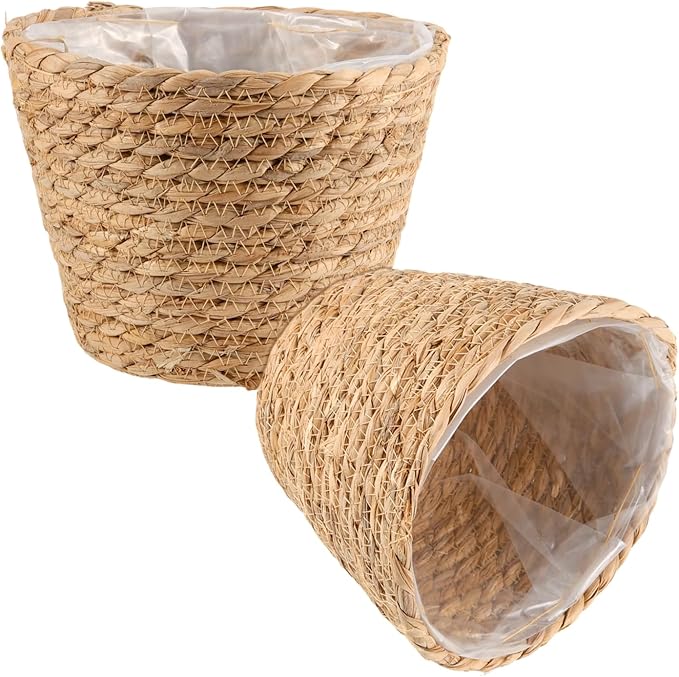 4 Pack 10 in 8.7 in 7 in Seagrass Planter Basket for Indoor Outdoor Plants, Decorative Woven Flower Pot Cover Fits Most Plant Containers