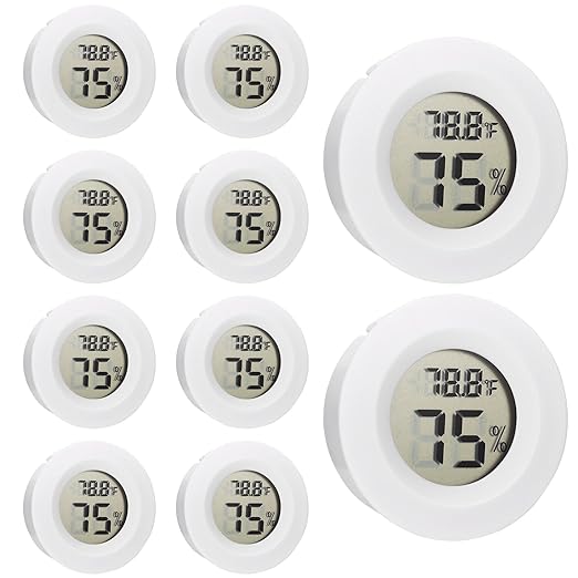 10 Pack Mini Hygrometer Thermometer - Digital Hygrometer Gauge LCD Monitor Temperature Humidity Meter Indoor Room Round Humidity Temperature Gauge for Greenhouse Home Kitchen