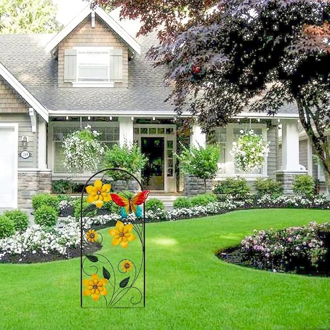 YEAHOME Garden Decor for Outside, 33" Flower Butterflies Decorative Garden Stakes for Spring Garden Decor, Metal Yard Art Stakes for Outdoor Lawn Backyard Porch Decorations