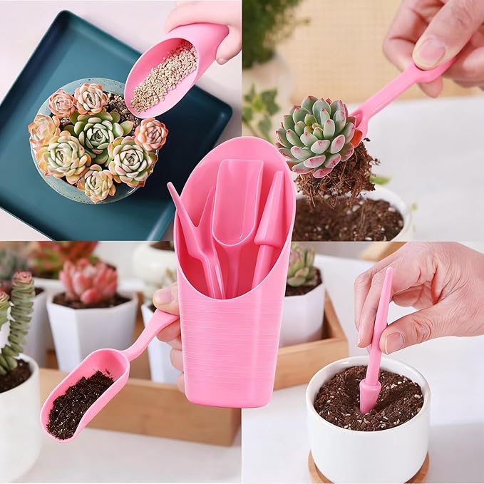 8pcs Potting Soil Scoop for Indoor Plants, Garden Tiny Plant Shovel Hand Tools Transplanting Succulent Cultivation Digging Bonsai Soil Scoops Kits,2Sets Pink