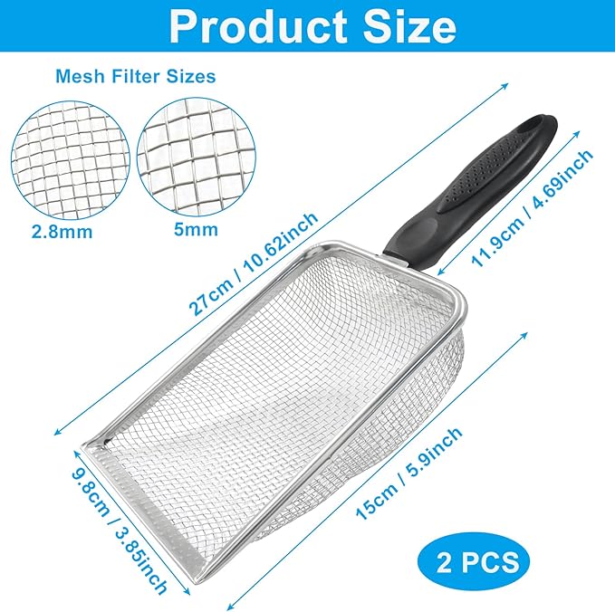 Waziaqoc Gardening Soil Sifter Set of 2, Stainless Steel Sand Compost Sifter 2.8mm and 5mm Mesh Sifter with Black Plastic Handle, Suitable for Sifting Sand, Dirt, Gravel, Compost