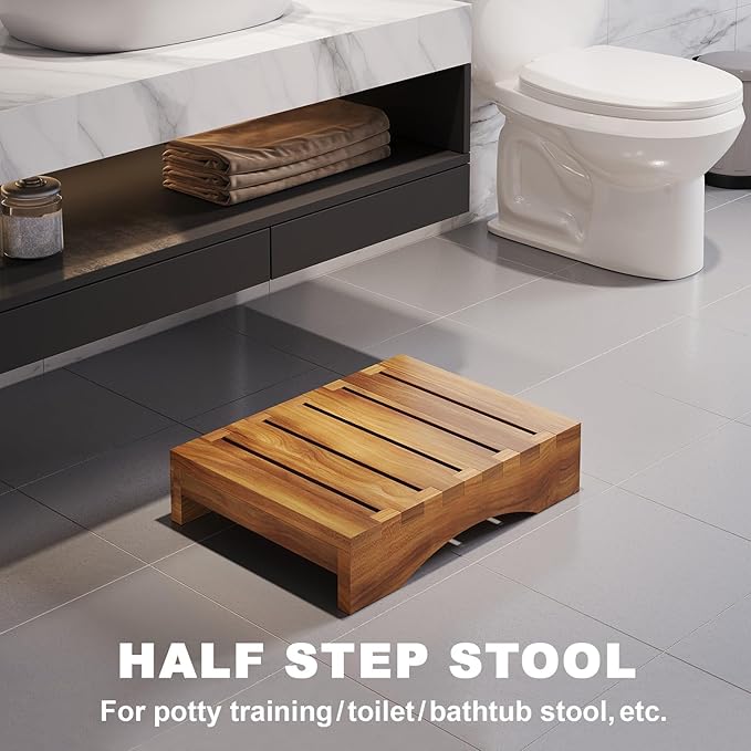 Acacia Wood Platform Step Stool, 3.5" Height Wooden Steps for Outdoor Use, Bed One Step Platform for Adults/Elderly, Non-Slip Prefab Porch Steps for Outside