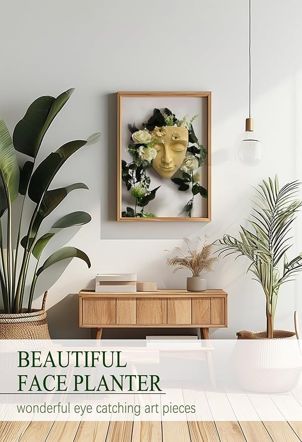 Face Shape Wall Planter Elegant Yellow Resin Wall-Mounted Head Pot with Drainage Hole Unique Small Vase Holder for Flower,Succulents, Hanging Plants for Plant Lovers