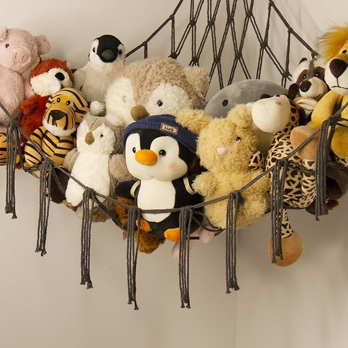 mirolam Stuffed Animals Hammock Net Corner-Hanging Stuff Animal Toy Storage Organizer for Plush Plushie Room Bedroom Nursery Decor Toy Storage Organization