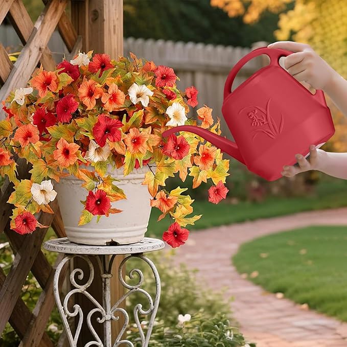 Hand Plastic Watering Can - for Indoor and Outdoor Home Garden Plants - with Long Spout - Wine Red - 1/2 Gallon