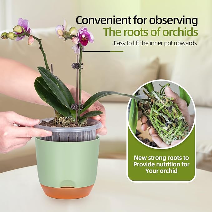 QCQHDU 2 Pack 7.2 Inch Orchid Pots with Holes for Repotting, Double-Layer and Self Watering Orchid Pot with Good Air Circulation
