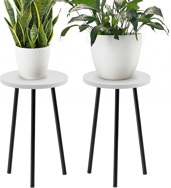 Plant Stand Indoor 2 Pack: Corner Wood 20 Inch Plant Stand Mid Century Modern Decor - Small Round Plant Table for Indoor Plants - Outdoor Plant Holder for Patio Living Room Bathroom Office (White)